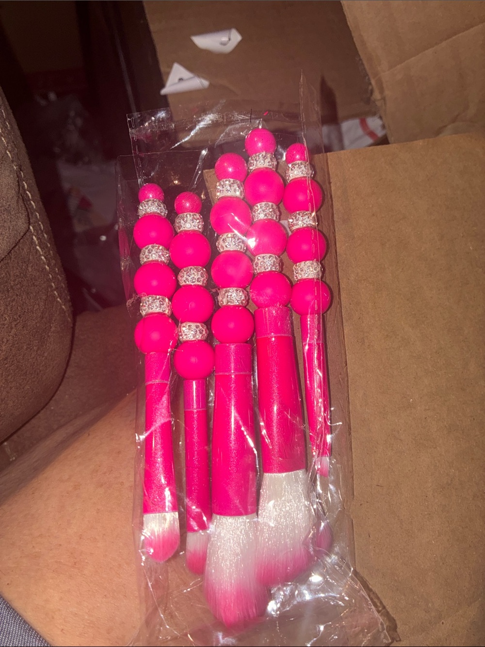 Hot Pink Rhinestone Makeup Brush Set